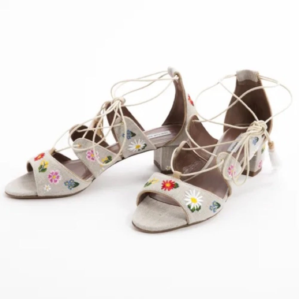 Tabitha Simmons Isadora Flower-Emb Lace-Up Sandal